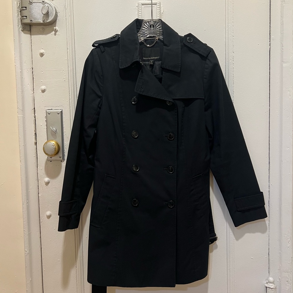 Banana Republic Black Double-Breasted Trench Coat w Belt